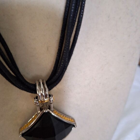 A Park Lane Ladies' Necklace Elegant Evening Black Onyx Two Tone Metal Choker - Picture 4 of 11
